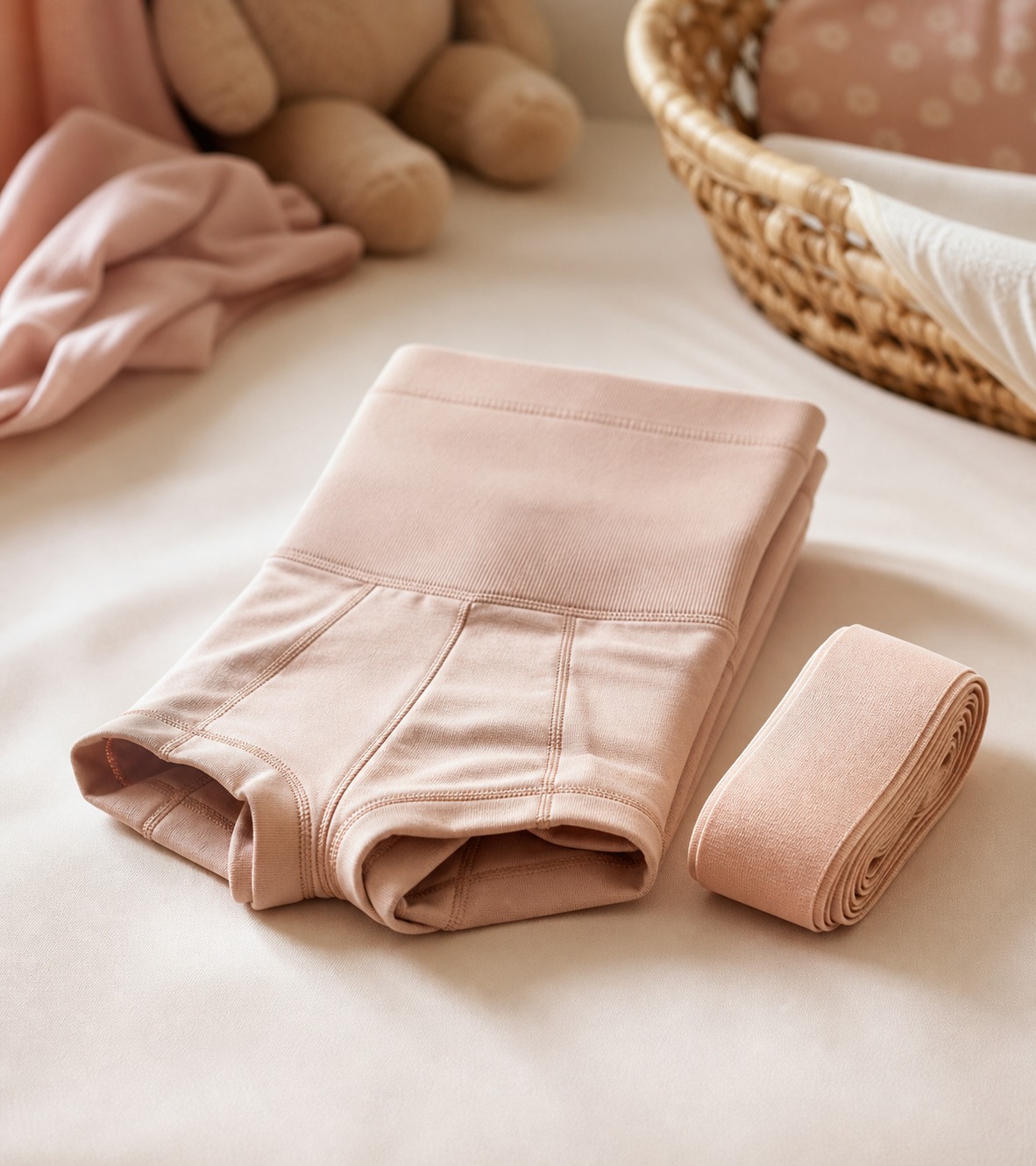 Postpartum support shorts folded with soft band